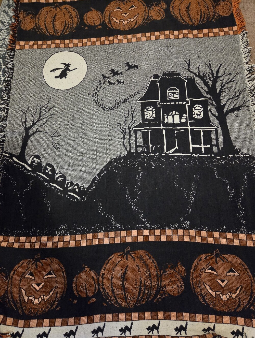 Halloween Haunted House Throw Blanket - Black & Orange 3 Ft X 5 Ft